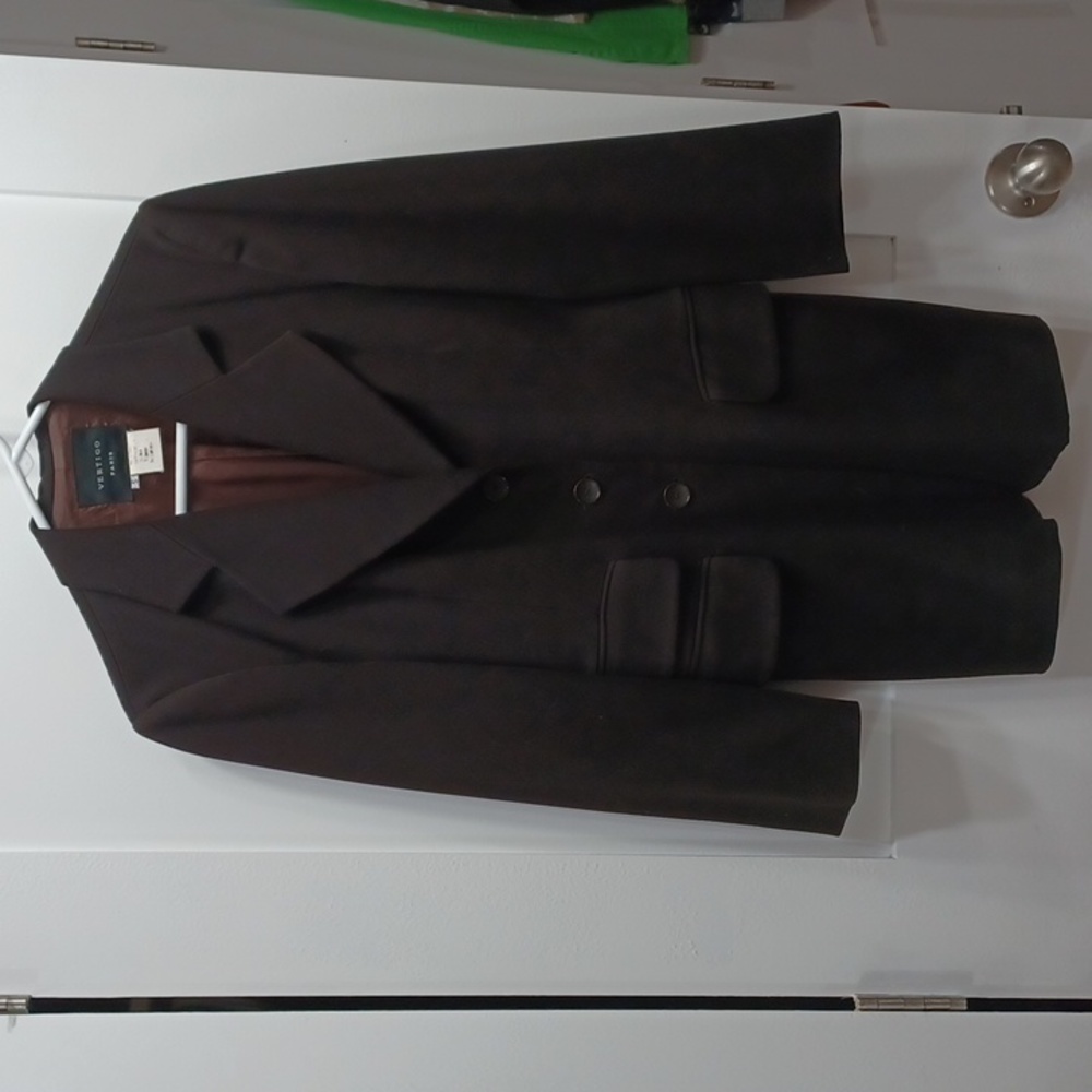 French Tailored Long Boyfriend Lined Brown Dress Blazer Jacket Coat Vertigo Sm